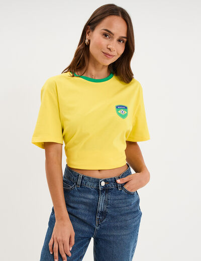 T-shirt maillot de football Br&eacute;sil coton jaune mixte