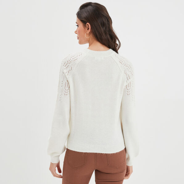 Pull manches ballons détails ajourés sable femme