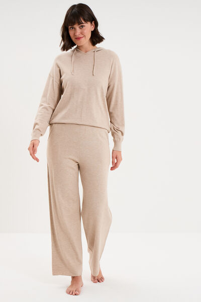 Pantalon de pyjama large en maille beige femme