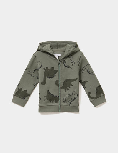 Sweat zipp&eacute; &agrave; capuche coton vert kaki b&eacute;b&eacute; gar&ccedil;on