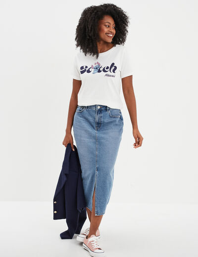 T-shirt manches courtes coton Stitch ivoire femme