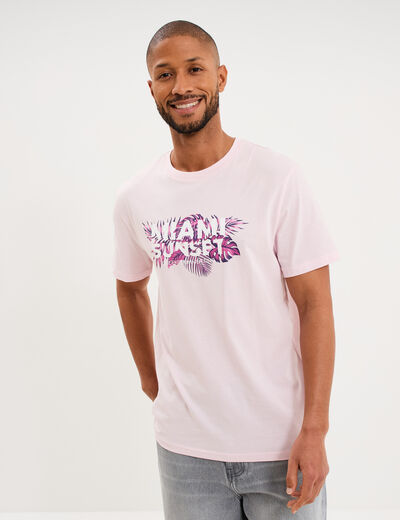T-shirt col rond manches courtes coton rose clair homme