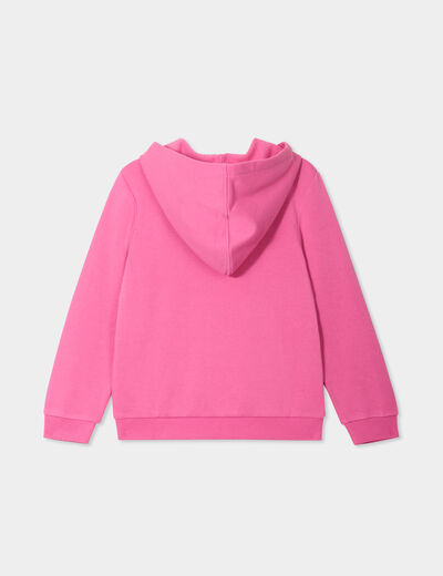 Sweat zipp&eacute; &agrave; capuche droit molleton rose fushia fille