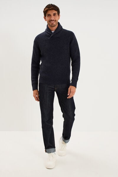 Pull col ch&acirc;le manches longues bleu marine homme