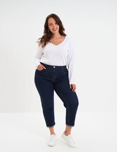Jeans mom cropped taille haute denim brut femme grande taille