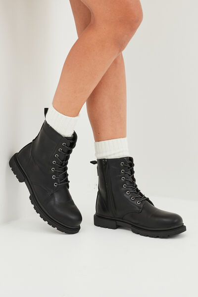 Boots zippées à lacets noir femme