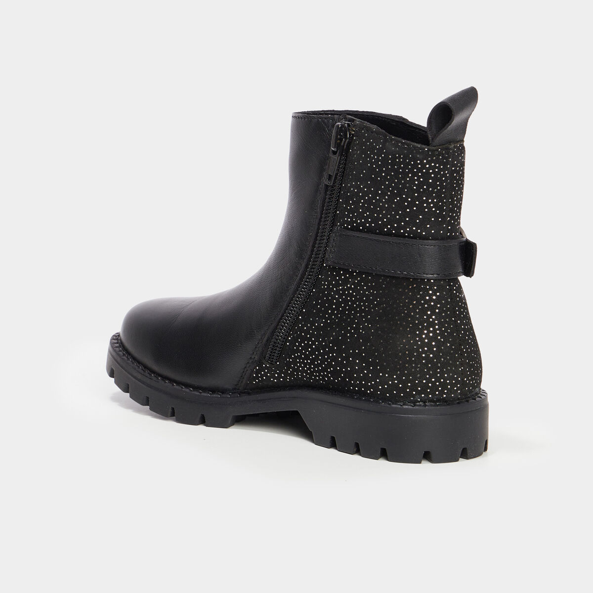 Bottines à strass en cuir noir fille