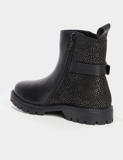 Bottines à strass en cuir noir fille