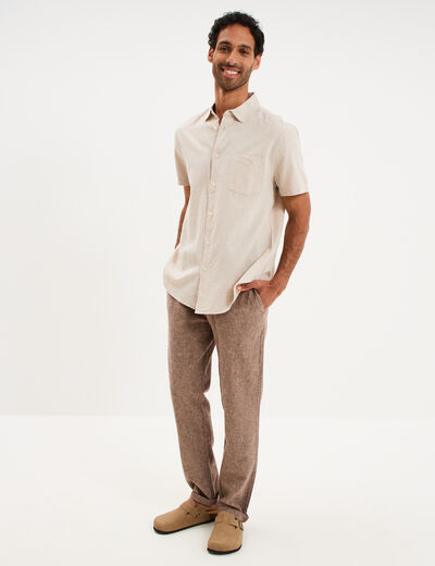 Chemise manches courtes lin m&eacute;lang&eacute; gris clair homme