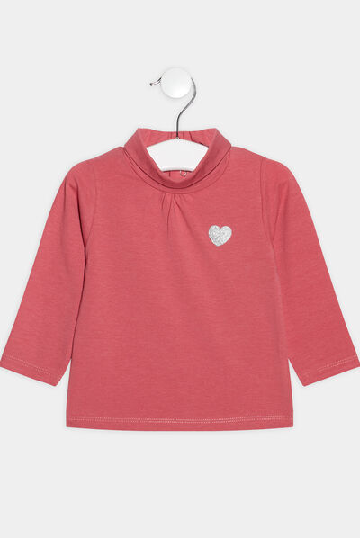 T-shirt avec col roulé rose framboise bébé fille
