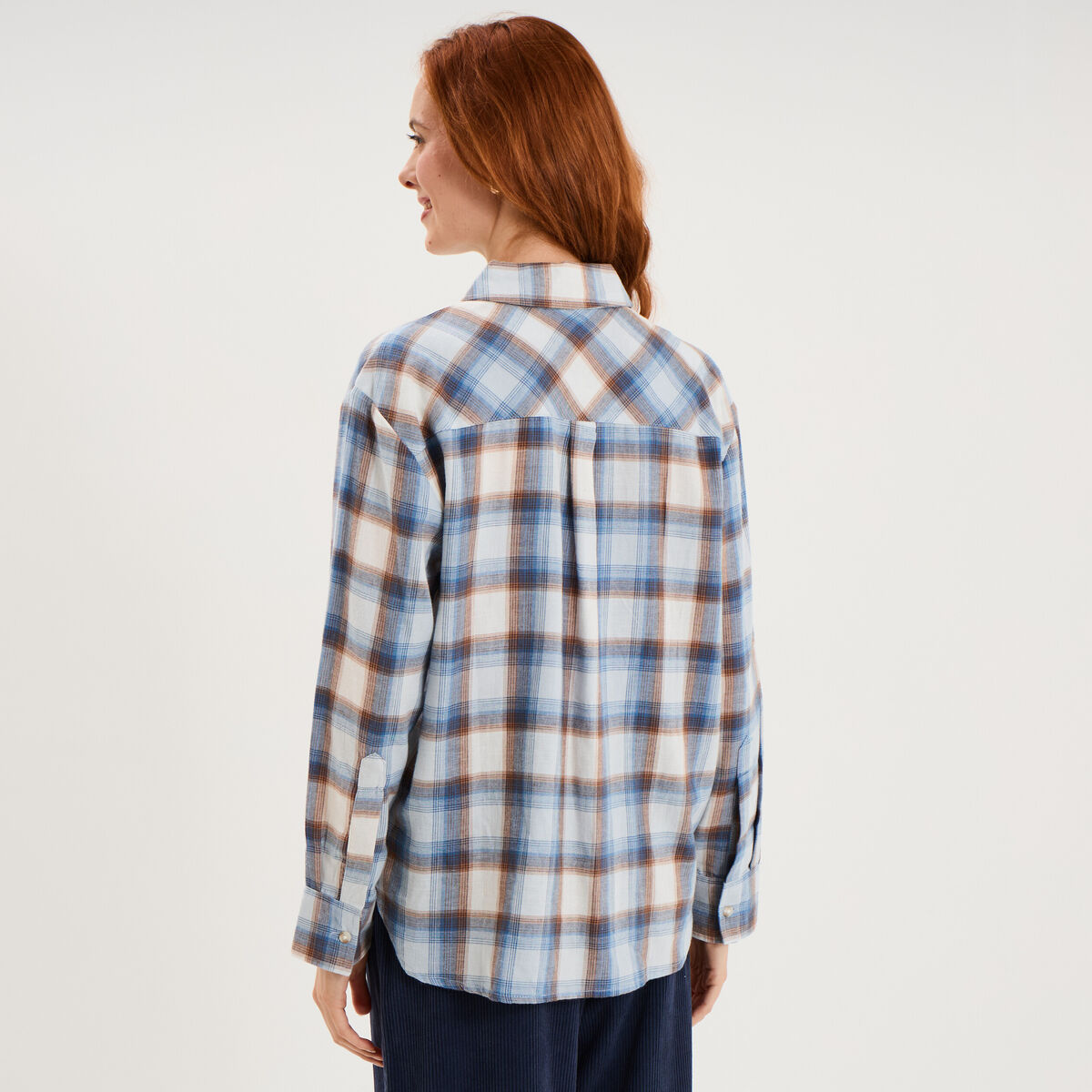 Chemise manches longues coton bleu femme