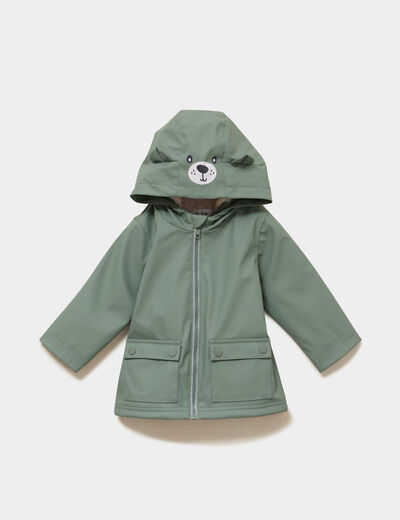 Parka imperm&eacute;able d&eacute;perlante fourr&eacute;e vert kaki b&eacute;b&eacute; gar&ccedil;on