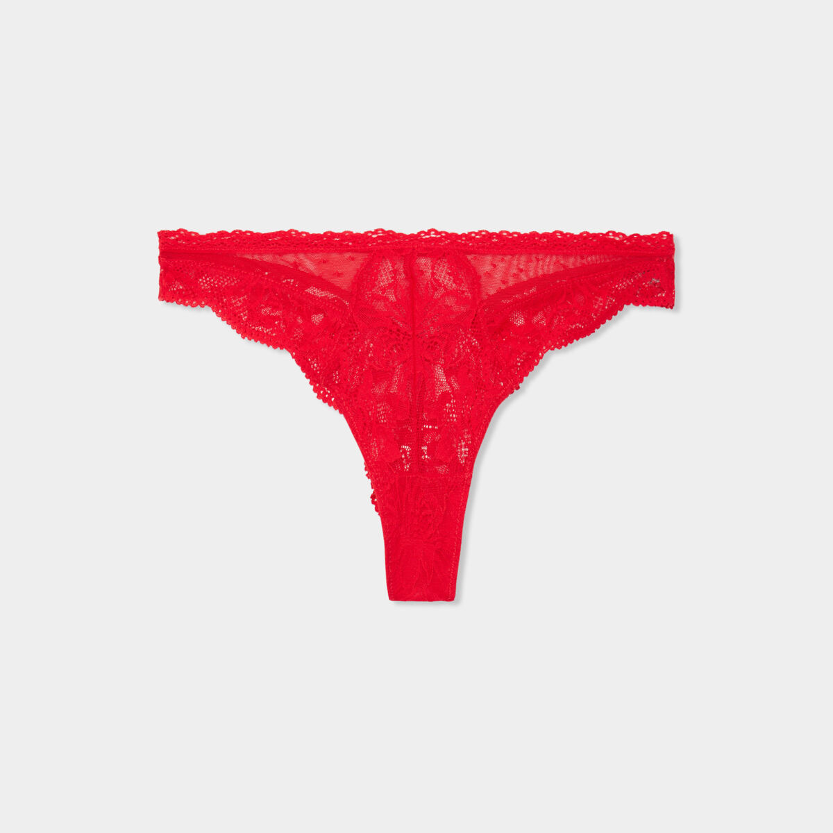 Tanga en dentelle rouge femme