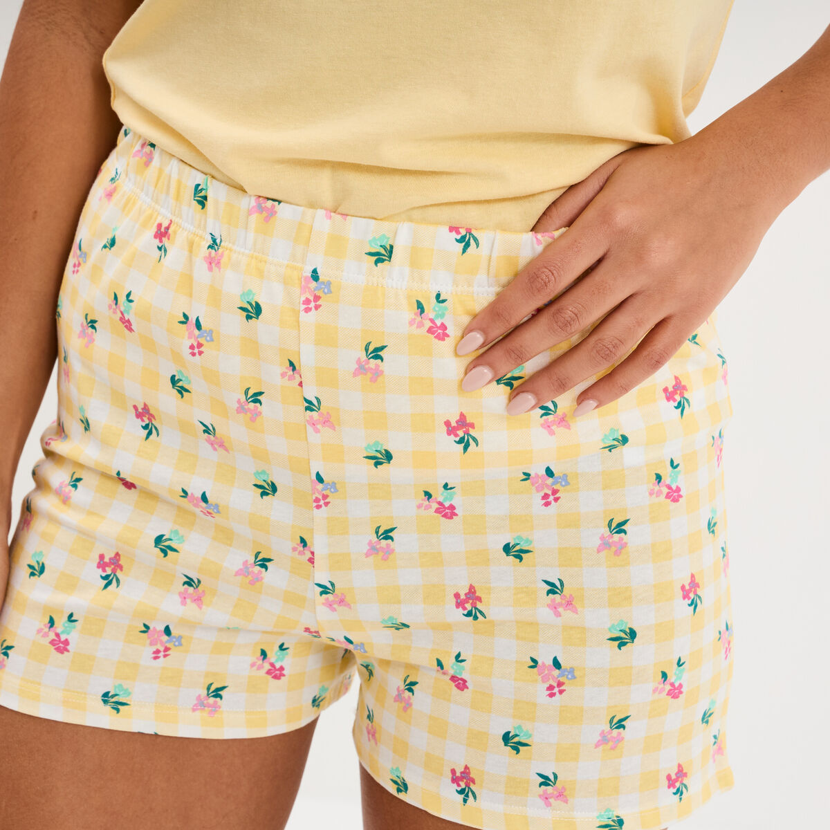 Bas de pyjama short coton jaune femme