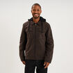 Veste doubl&eacute;e capuche amovible en coton marron fonc&eacute; homme