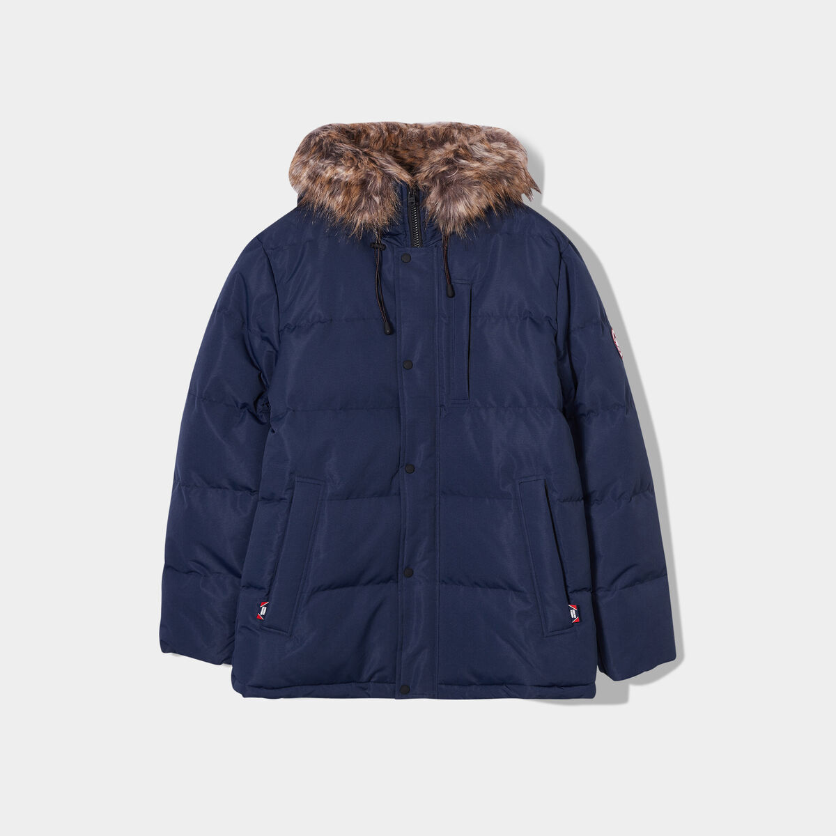 Parka capuche fausse fourrure amovible bleu marine homme