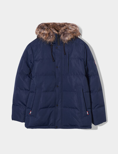 Parka capuche fausse fourrure amovible bleu marine homme