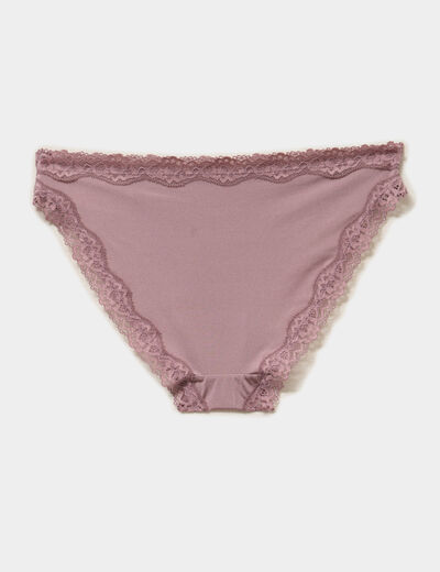 Lot 3 culottes &agrave; dentelle doubl&eacute;es coton mauve femme