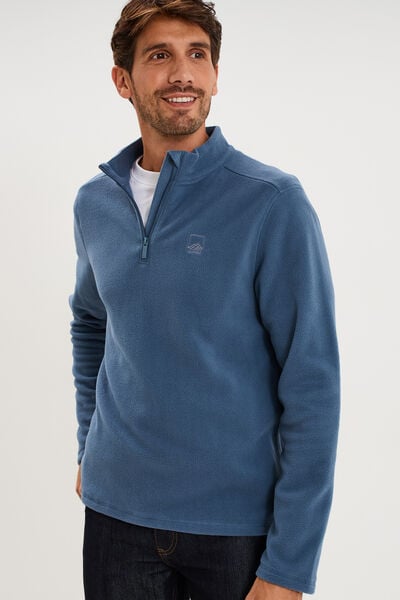 Sweat polaire col camionneur bleu gris homme