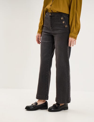 Jean large &agrave; pont denim noir femme