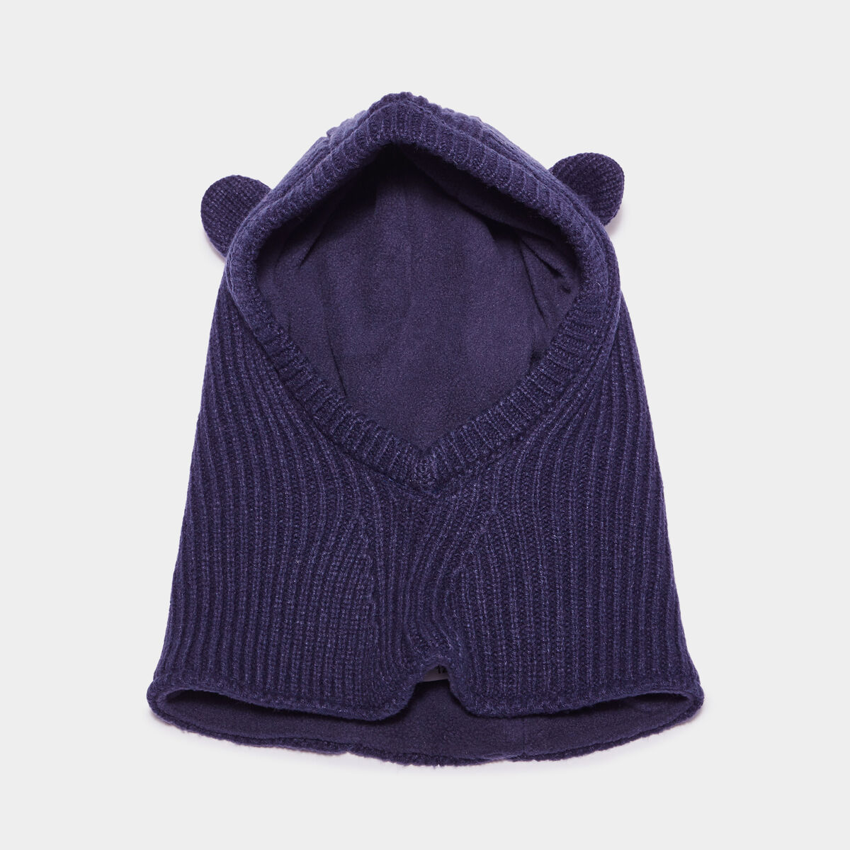 Cagoule tricot&eacute;e doublure polaire bleu marine b&eacute;b&eacute;