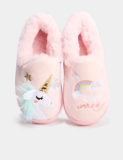 Chaussons fourrés brodés rose fille