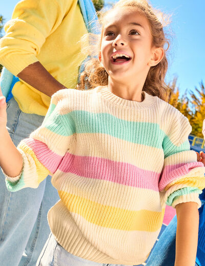 Pull col rond manches longues ecru fille