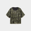 T-shirt &agrave; sequins manches courtes droit vert olive femme