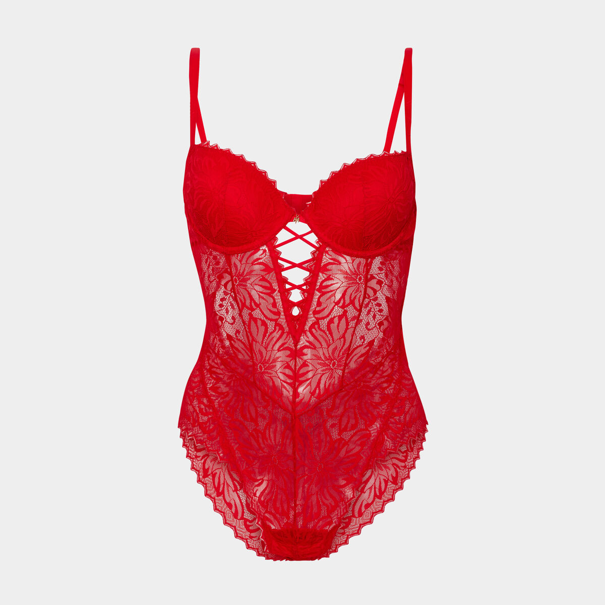 Body padd&eacute; dentelle avec la&ccedil;age rouge femme