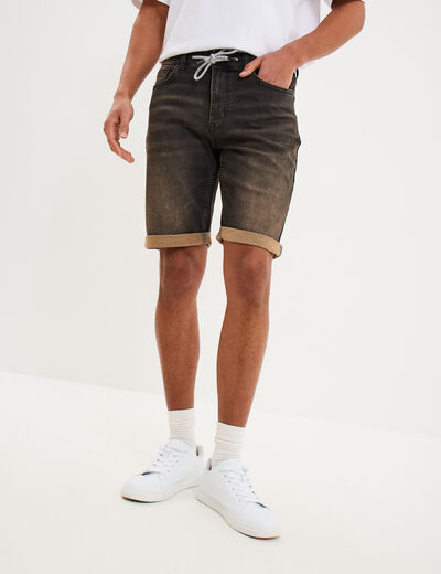 Bermuda droit &agrave; coulisse en jean denim noir homme
