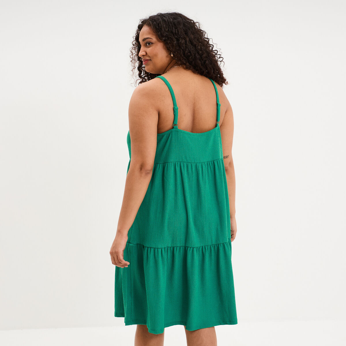 Robe bretelles &agrave; volants longueur genou vert canard femme grande taille