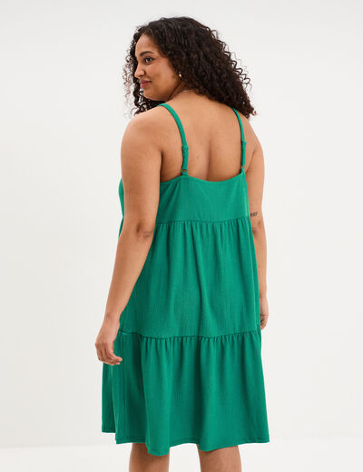 Robe bretelles &agrave; volants longueur genou vert canard femme grande taille