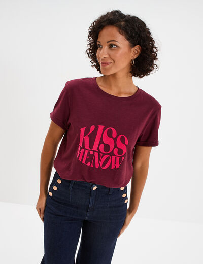 T-shirt manches courtes coton bordeaux femme