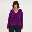 Pull col V ajour&eacute; manches longues violet fonc&eacute; femme