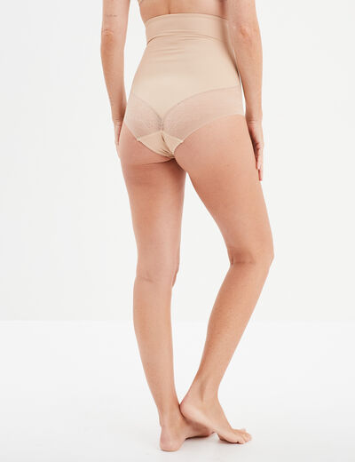Culotte taille haute gainante dentelle beige femme