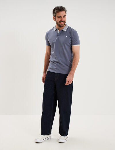 Polo slim manches courtes stretch bleu gris homme