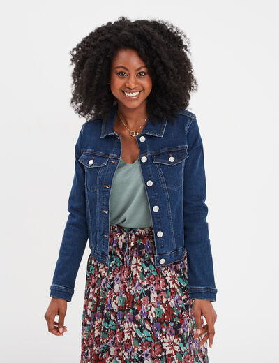 Veste en jean ajustée boutonnée denim stone femme
