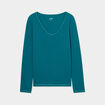 T-shirt manches longues col en V coton bleu canard femme