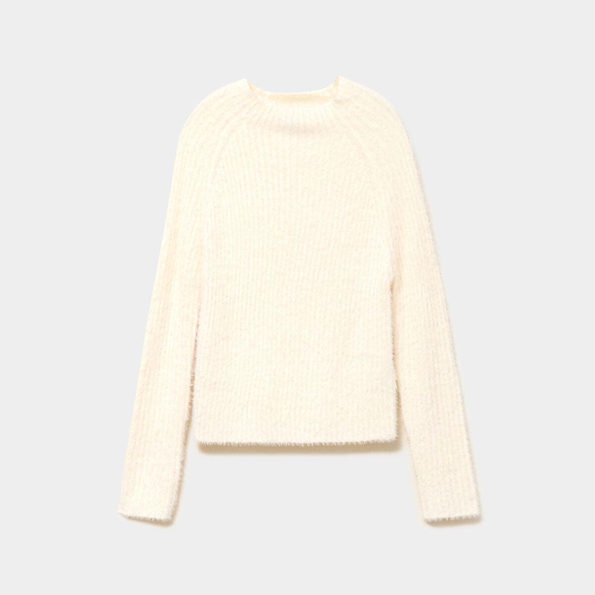 Pull col montant manches longues blanc femme