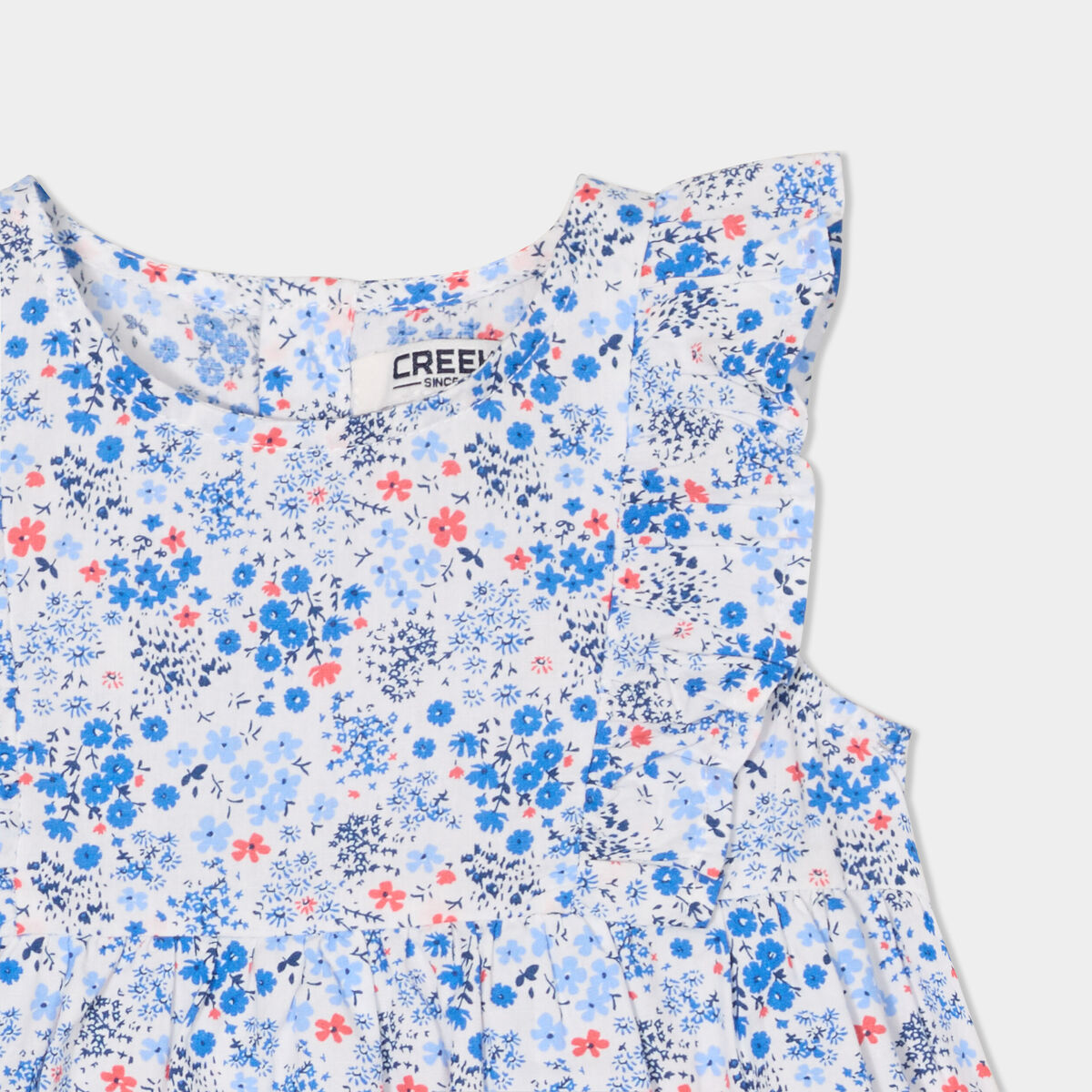 Robe patineuse avec volants coton Creeks ecru bébé fille