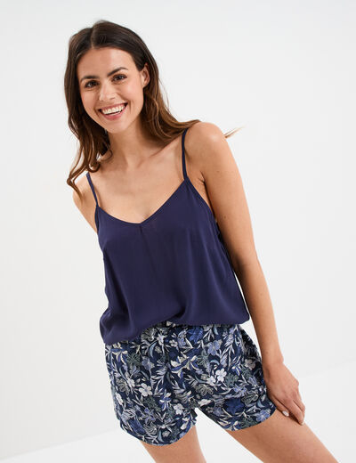 Ensemble pyjama short et débardeur bleu marine femme