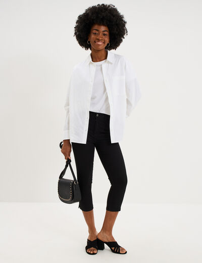 Pantacourt slim twill 5 poches noir femme