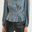 Blouse satin cintrée Mosquitos bleu pétrole femme