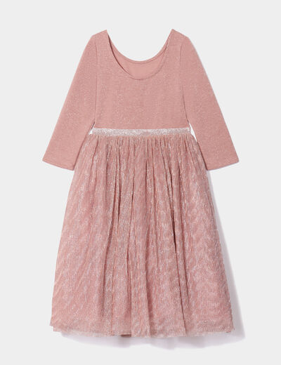 Robe longueur genou manches 3/4 rose fille