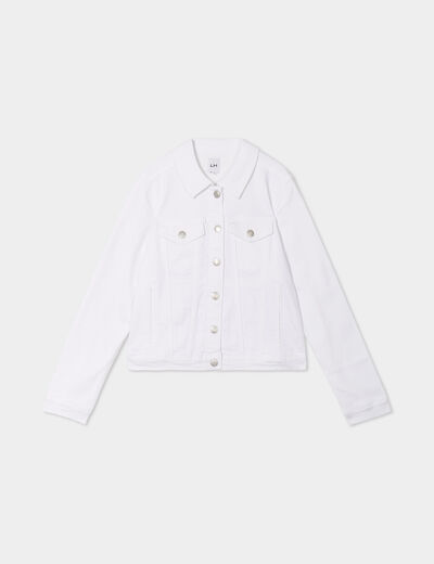 Veste en jean ajust&eacute;e boutonn&eacute;e denim blanc femme