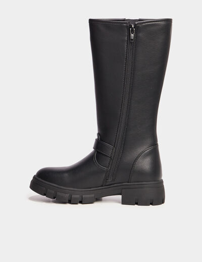 Bottes crantées à bout rond avec boucles noir fille