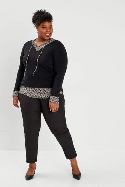 Pull effet 2-en-1 noir femme grande taille