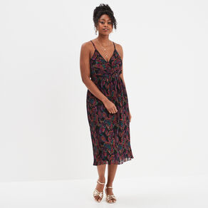 Robe midi plissée cache-coeur Mosquitos noir femme