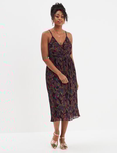 Robe midi plissée cache-coeur Mosquitos noir femme