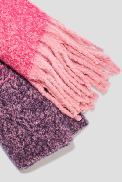 Écharpe à franges carreaux rose fushia femme